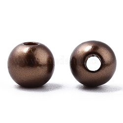 Perles d'imitation en plastique ABS peintes à la bombe, ronde, brun coco, 6x5.5mm, Trou: 1.8mm, environ 4540 pcs / 500 g