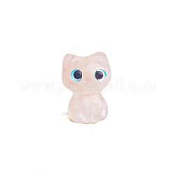 Resin Cat Display Decoration, with Natural Rose Quartz Chips inside Statues for Home Office Decorations, 25x22x34mm