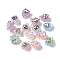 Placage uv perles acryliques irisées arc-en-ciel, avec de la poudre de paillettes, bouteille de parfum, couleur mixte, 18x13x11mm, Trou: 3.5mm