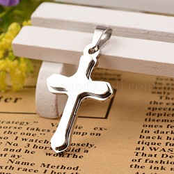 304 Stainless Steel Latin Cross Pendants, Stainless Steel Color, 35x18x3mm, Hole: 3x6mm