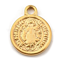 304 charms in acciaio inox, piatto rotondo con ciondoli legati a Dio e alle Sacre Scritture, oro, 13x10x1.5mm, Foro: 1.6 mm