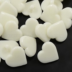 Botones de caña de acrílico, preciosas del botón del corazón para el diseño de vestuario, 1 agujero, teñido, blanco, 17x17x3mm, agujero: 2 mm