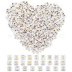 Perline acriliche di placcatura chgcraft, metallo allacciati, cubo con lettere miste, oro, 5.5~6x5.5~6x5.5~6mm, Foro: 3.5 mm, 26 lettere, 8 g / lettera, 208 g / scatola