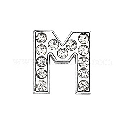 Eco-Friendly Zinc Alloy Slide Charms, with Rhinestone, Platinum Plated, Letter, Crystal, Letter.M, 12mm, Hole: 1.5x7.9mm