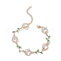 Стеклянный браслет-цепочка цветок жизни с кубическим цирконием, украшения из латуни для женщин, золотые, 7-1/8 дюйм (18 см)