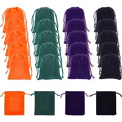 BENECREAT 24pcs 4 Colors Halloween Velvet Gift Bags, Velvet Drawstring Pouches Jewelry Gift Bags for Jewelry, Party Favors, Halloween Festival Decorations, 12x10cm