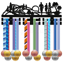 Soporte para colgar medallas de madera de moda, Estante de pared de exhibición de 2 línea, con tornillos y taco de anclaje, Deportes, 150x400mm, agujero: 5 mm