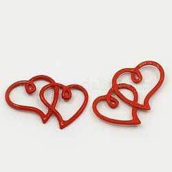 Alloy Spray Painted Pendants, for Valentine's Day, Heart to Heart, Red, 36x28x2mm