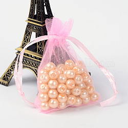 Sacs-cadeaux en organza avec cordon de serrage, pochettes à bijoux, fête de mariage cadeaux de noël sacs-cadeaux, rose, 9x7 cm