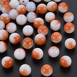 Abalorios de vidrio imitación de jade, cuentas redondas pintadas para hornear transparentes de dos tonos, rojo naranja, 8x7.5mm, agujero: 1.2~1.4 mm