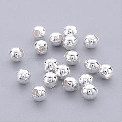 Perles rondes lisses en laiton, perles d'espacement cousues, couleur argentée, 3mm, Trou: 1mm