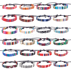 ANATTASOUL 24Pcs 24 Style Jute Braided Cord Bracelets Set with Wax Cord, Ethnic Adjustable Bracelets, Mixed Color, Inner Diameter: 2~3-3/8 inch(5~8.5cm), 1Pc/style