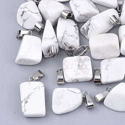Natural Howlite Pendants, with Stainless Steel Snap On Bails, Nuggets, 15~35x10~20x5~15mm, Hole: 3x7.5mm