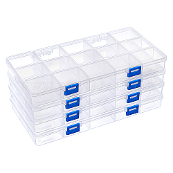 BENECREAT 4 Pack 15 Grids Plastic Storage Box Jewellery Organiser with Adjustable Dividers, Hook Design Large Clear Plastic Bead Earring Storage Container(28.5x15.5x3cm)