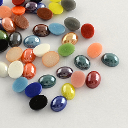 Pearlized Plated Opaque Glass Cabochons, Oval, Mixed Color, 8x6x3.5mm