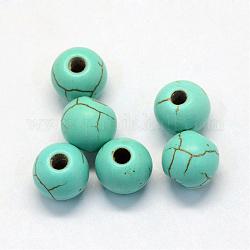 Perles de turquoise synthétique, ronde, teinte, turquoise, 6x5.5mm, Trou: 1.5mm