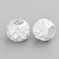Perle di filigrana europee in lega, perline con foro grande, stile matte, rondelle,  cadmio& piombo libero, placcati argento 925 euro, 10~11x8.5mm, Foro: 5 mm