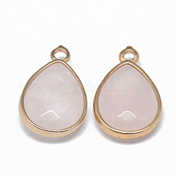 Natural Rose Quartz Pendants, with Golden Tone Brass Findings, Faceted, teardrop, 23x14~15x6~7mm, Hole: 2mm