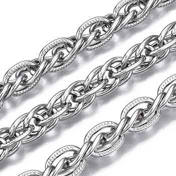 304 Stainless Steel Rope Chains, with Spool, Unwelded, Oval, Stainless Steel Color, 11x8x1.5mm, about 32.8 Feet(10m)/roll