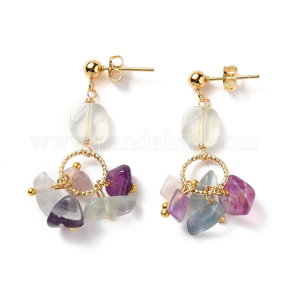 Wholesale Natural Prehnite & Fluorite Dangle Stud Earrings