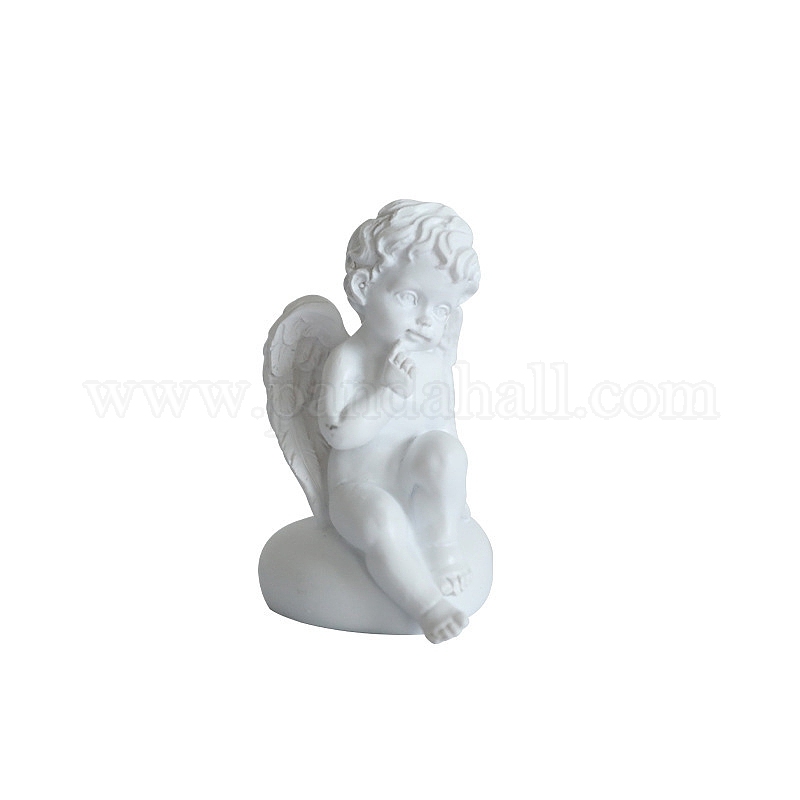 Grande Statue Cupidon Ange Baroque - Sculpture De Jardin En Pierre Blanche 62 Cm