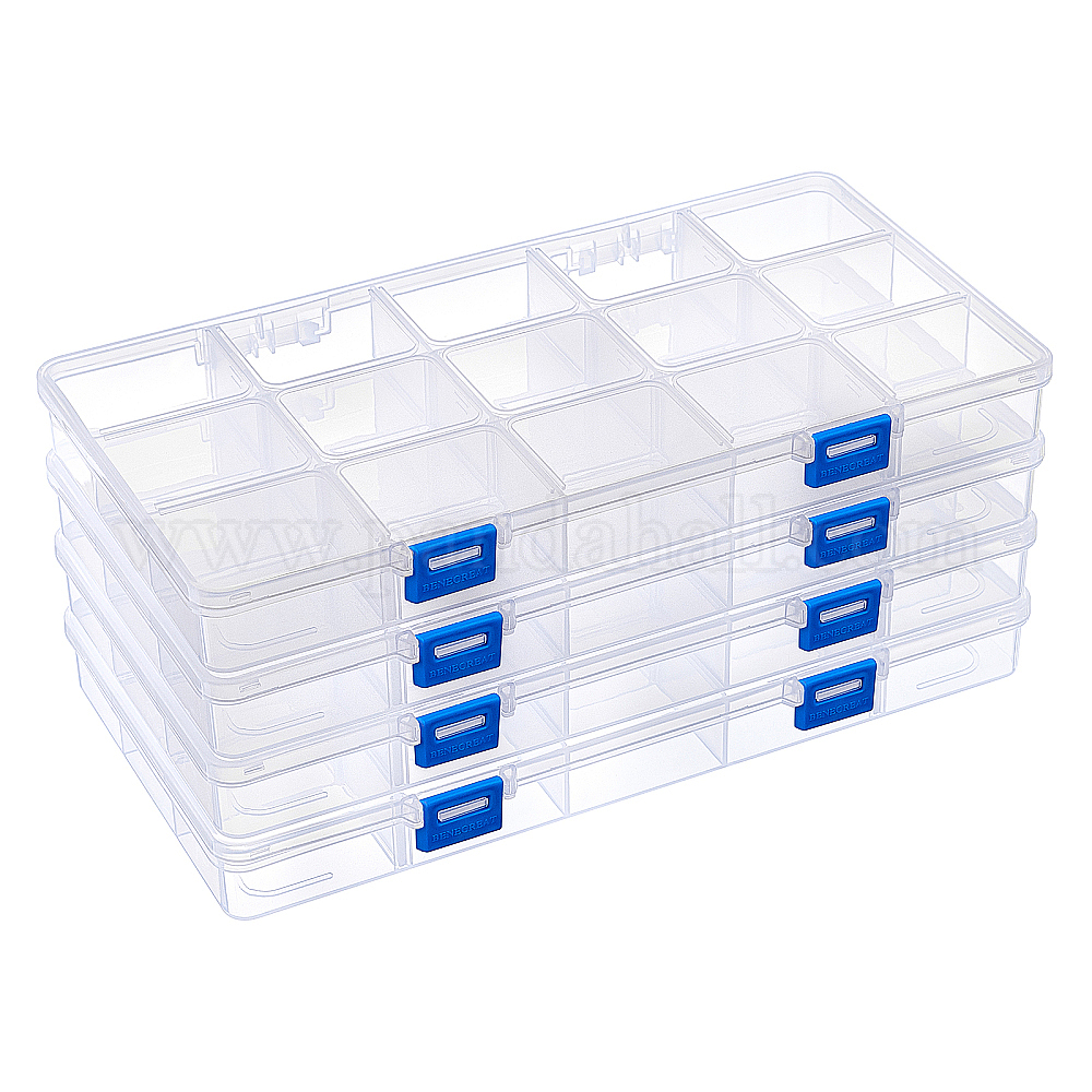 Wholesale BENECREAT 4 Pack 15 Grids Plastic Storage Box Jewellery