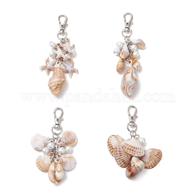 4 шт. 4 стиля акриловая морская звезда раковина и стеклянный жемчуг подвеска украшение&nbsp;HJEW-JM03877-1