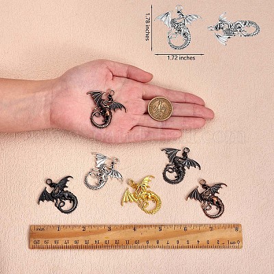 36pcs Flying Dragon Charms Pendant Tibetan Style Alloy Charm Animal Pendants Mixed Color for Jewelry Handmade Making, Mixed Color