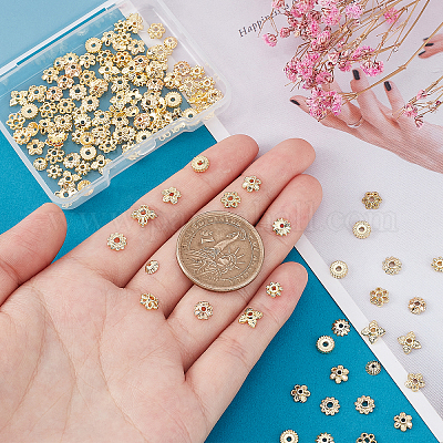 Wholesale PandaHall 144pcs 24K Gold Plated Flower Bead Caps 