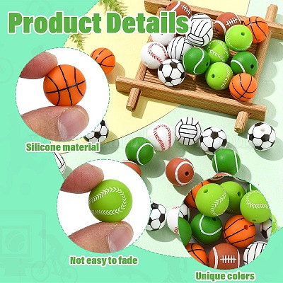 35шт 7 цвета все виды спортивных мячей силиконовые бусины&nbsp;SIL-YW0002-28-1