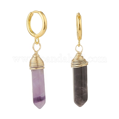 Boucles D'oreilles Améthystes Et Fil De Cuivre - Pendantes Avec Crochets - Neuf Avec étiquettes