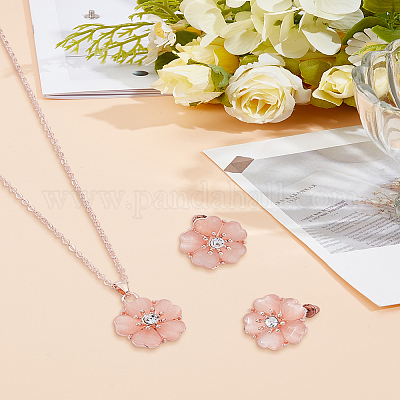 Ожерелья и серьги-гвоздики из цветочного сплава с подвеской «кошачий глаз»&nbsp;SJEW-LP0001-91-1