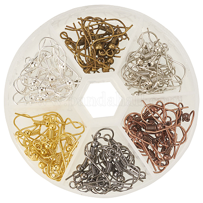 PandaHall 120 Pieces 6 Color Brass Earring Hooks Ear Wire Earring Back Posts with Open Loop for Earring Finding IFIN-PH0005-02-NF-B-1