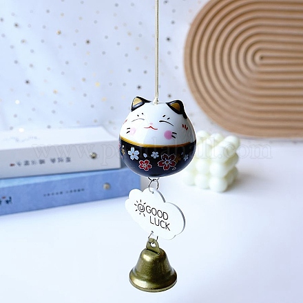 Porcelain Maneki Neko Hanging Bell Wind Chimes Decor PW23030300868-1