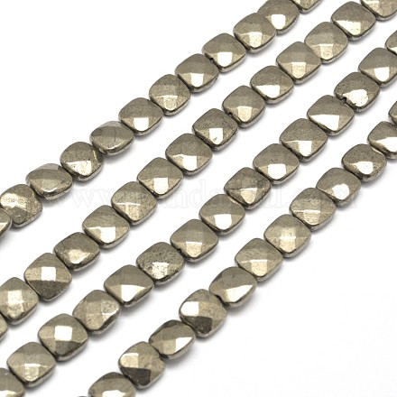 Faceted Square Natural Pyrite Beads Strands G-I126-27-10x10mm-1