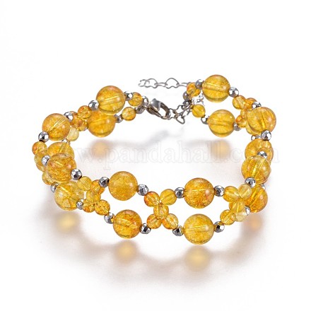 Natural Citrine Beads Multi-strand Bracelets BJEW-JB04193-01-1