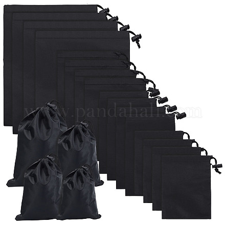 Nbeads ポリエステル巾着袋 16 個  4 サイズ黒ナイロンバッグ巾着収納袋ギフトバッグジュエリーポーチスポーツホーム旅行ジュエリーキャンディー収納 ABAG-NB0001-64-1