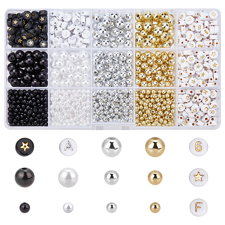 Chgcraft 2905 pièces 15 style ccb perles européennes en plastique lettre perles en plastique boule lâche perles rondelles perles de lettre alphabet perles rondes lisses pour bricolage colliers artisanaux fabrication de bijoux FIND-CA0003-30-1