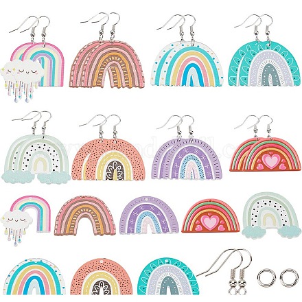 Sunnyclue 16 pièces 8 styles arc-en-ciel acrylique charme balancent boucles d'oreilles kits de fabrication DIY-SC0021-38-1