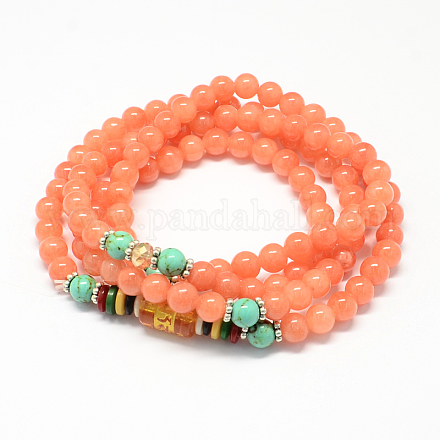 4-Loop Wrap Buddha Meditation Yellow Jade Beaded Bracelets BJEW-R039-06-1