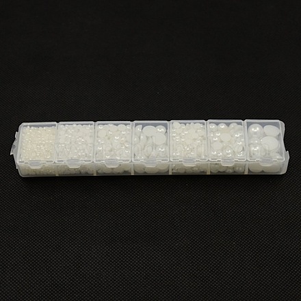 1 Box Bekleidungszubehör weiße ABS Kunststoffimitation Perle Kuppel Cabochons SACR-MSMC002-03-1