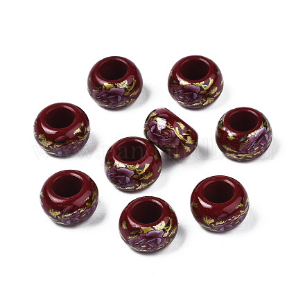Perles rondelles acryliques opaques imprimées de fleurs SACR-S305-27-F03-1