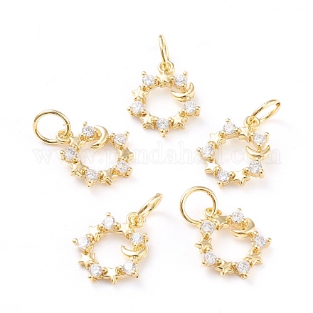 Brass Micro Pave Clear Cubic Zirconia Charms ZIRC-I043-26G-1