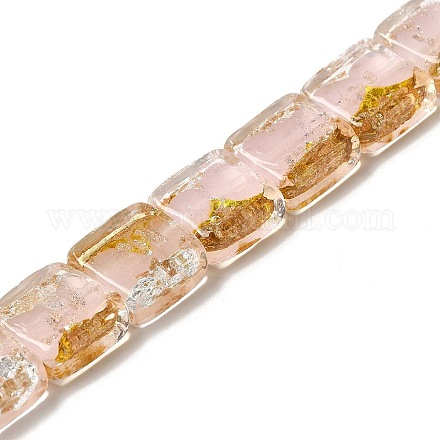 手作りの金砂と銀砂のランプワーク ビーズ  正方形  ピンク  14~14.5x14x6~6.5mm  穴：1.6~1.8mm FOIL-C001-01B-07-1