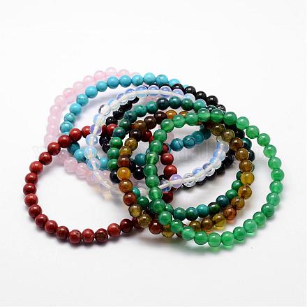 Bracelets extensibles à perles de pierres naturelles et synthétiques BJEW-K127-03-M-1