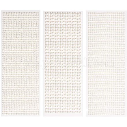 Nbeads 3 feuilles 4/5/6mm autocollants de perles auto-adhésifs blancs AJEW-NB0001-23-1