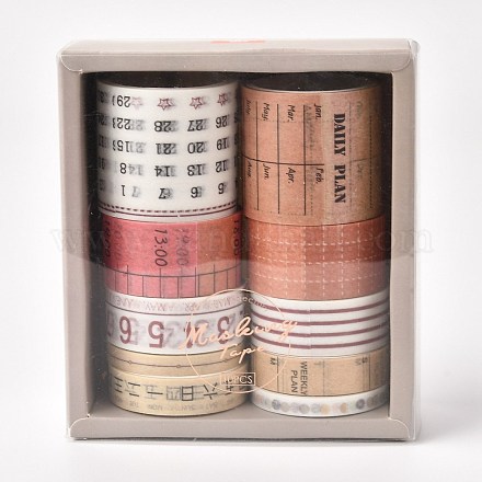 Diyのスクラップブックのさまざまなサイズの装飾的な紙テープ  マスキングテープ  時間テーマデザインギフト包装テープ  DIYスクラップブッキングサプライギフトデコレーション用  ミックスカラー  0.5~3.5cm  約2m /ロール  10のロール/箱 DIY-M015-03F-1
