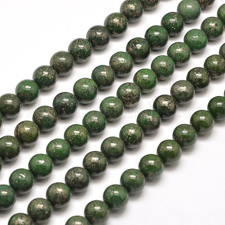 Round Natural Pyrite Beads Strands G-I127-6mm-01-1