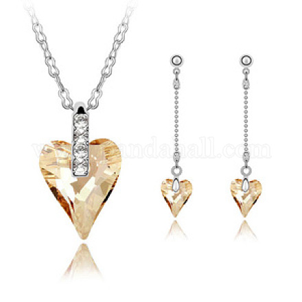 Real 18K Platinum Plated Alloy Austrian Crystal Heart Jewelry Sets SJEW-DD0001-007A-1