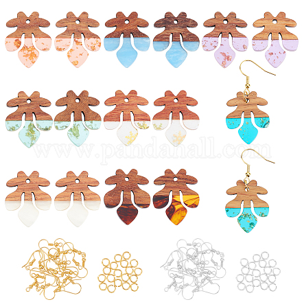 OLYCRAFT 156Pcs Resin Wooden Earring Pendants Flower Resin Wood Jewelry Findings Vintage Resin Wood Statement Jewelry Findings for Necklace and Earring Making - 8 Color DIY-OC0007-50-1